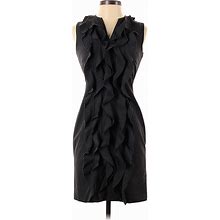 Calvin Klein Cocktail Dress - Sheath Ruffles Sleeveless: Black Dresses - Women's Size 2 Petite