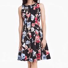 White House Black Market Dresses | Whbm Floral Scuba Fit And Flare Floral Dress | Color: Black/Red | Size: 6
