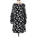 Ann Taylor Casual Dress - Mini High Neck 3/4 Sleeves: Black Print Dresses - Women's Size 0