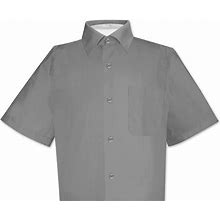 Biagio 100% Cotton Men's Short Sleeve Solid CHARCOAL GREY Dress Shirt Size Med