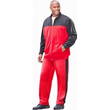 Men's Big & Tall Colorblock Velour Tracksuit By Kingsize In Red Black (Size XL)
