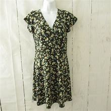 Loft Dresses | Ann Taylor Loft Dress 4 Green Floral V Neck Faux Wrap Short Sleeve Boho | Color: Green | Size: 4