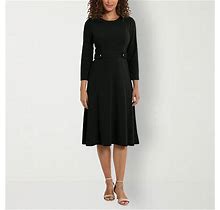 London Style 3/4 Sleeve Fit + Flare Dress | Black | Womens 4 | Dresses Fit + Flare Dresses