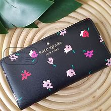 Kate Spade Bags | Kate Spade Nwt Kate Spa Staci Ditsy Buds Large Slim Bifold Wallet In Black | Color: Black | Size: 3.5" H X 6.7" W