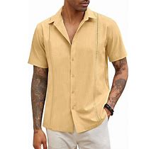 COOFANDY Mens Short Sleeve Cuban Guayabera Shirt Casual Summer Beach Button Down