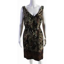 Anne Klein Dresses | Anne Klein Womens Side Zip Belted Floral Silk Shift Dress Black Brown Size 8 | Color: Black | Size: 8
