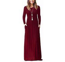 Niuer Women Fashion Elegant Long Sleeve Wrap Maxi Dress Solid Color Fall Winter Casual Basic Pleated Loose Long Dresses Ladies Party Evening Sundress