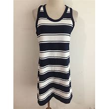 J.Crew Sleeveless Knit Sheath Dress Navy & White Stripe Cotton Size Xs