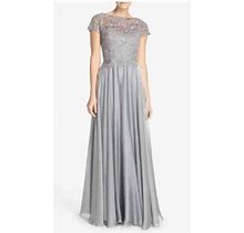 LA FEMME Lace & Satin A-Line Gown Dress In Platinum Women's Size 10