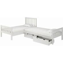 Alaterre Aurora Corner L-Shaped Twin Wood Bed Set With Storage Drawers, White