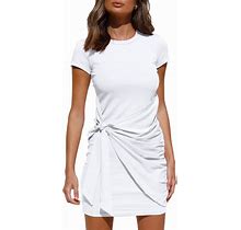 LILLUSORY Women's Casual Short Sleeve Wrap Bodycon Ruched Tie Waist Summer Dress
