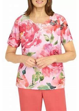 Alfred Dunner Women's Petite Dramatic Floral Printed Top, Ps