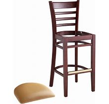 Lancaster Table & Seating Mahogany Finish Wood Ladder Back Bar Stool With Light Brown Vinyl Seat - Detached Seat