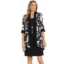 Petite R&M Richards Abstract Floral Print Chiffon Cardigan Jacket & A-Line Swing Dress With Detachable Necklace