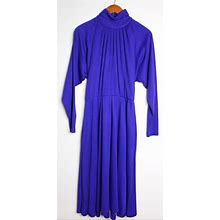 Vintage 80'S Purple Knit Mock Neck Pleated Dress | Color: Purple | Size: See Measurements
