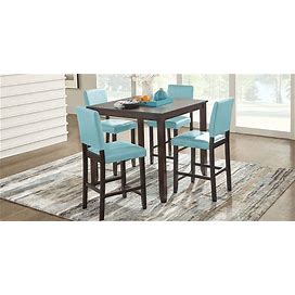 Rooms To Go Sunset View Brown Cherry 5 Pc Counter Height Dining Set With Blue Stools