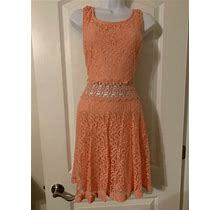 Super Cute Peach Coral Lace Cutout Peekaboo Babydoll Minidress Dress