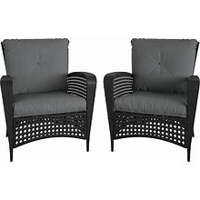 COSCO Outdoor Living Lakewood Ranch Wicker Lounge Chairs (Set Of 2) - Black/Grey