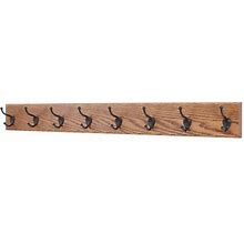Solid Oak Wide Wall Coat Rack, Bronze Hooks, Chestnut, 41"X4.5", 8-Hooks, Brown, Storage Hooks & Racks, By Pegnadrail