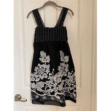 Max Studio Baby Doll Sleeveless Dress Embroidered Black/White Size