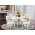 East West Furniture BOGR5-WHI-W Boston 5 Piece Room Furniture Set Includes A Round Kitchen Table And 4 Dining Chairs, Linen White, 42X42 Inch