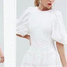 Asos Dresses | Asos Tiered Open Back White Mini Lace Dress | Color: White | Size: 4