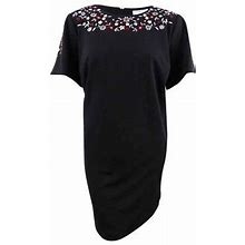Calvin Klein Women's Petite Floral-Embroidered Dress 4P, Black