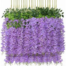6Pack Wisteria Hanging Flowers, Purple Artificial Vines Fake Garland Silk String For Wedding Garden Party Outdoor Greenery Home Wall Backdrop
