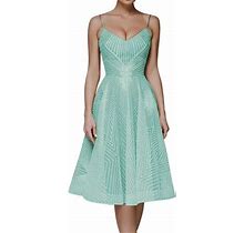 Zhizaihu Deep V-Neck Dress For Women Off Shoulder Sleeveless A-Line Mid-Length Dress Ruffle Slim Swing Dress Green M