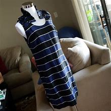 Banana Republic Dresses | Banana Republic Drama Collar Stripe Sheath Dress | Color: Black/Blue | Size: 8P