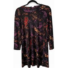 Forever 21 Dresses | Forever 21 Black Longsleeve Retro 60S 70S Look Floral Mini Dress Purple Red M | Color: Black/Red | Size: M