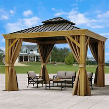 10x10ft Hardtop Gazebo Double Roof Outdoor Canopy Aluminum Curtain