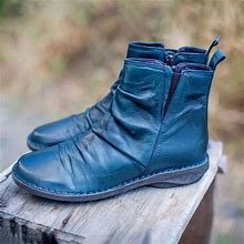 Womens Trendy Vintage Leather Booties Cut Out Ankle Boots Blue 8