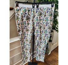 Jessica London Pants & Jumpsuits | Jessica London Women's White Floral Cotton Mid Rise Skinny Legs Pants Size 22W | Color: Tan/White | Size: 22W