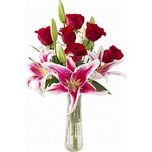 Kabloom PRIME NEXT DAY DELIVERY - Adore Her Mixed Bouquet Of Fresh Red Roses And Pink Lilies With Vase.Gift For Birthday, Sympathy, Anniversary,