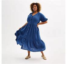 Plus Size Sonoma Goods For Life® Button Thru Femme Midi Dress, Women's, Size: 1XL, Blue