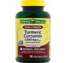 Spring Valley Ultra Strength Turmeric Curcumin General Wellness Dietary Supplement Vegetarian Capsules, 1,500 Mg, 90 Count, Size: 1 Vegetarian Capsules, White