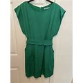 Eliza J Womens Drape Sleeve Dress Green Pockets Sheath Tie Belt Sz 12