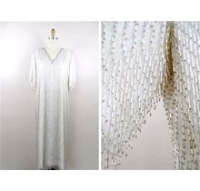 Plus Size Fringe Beaded Dress / White And Silver GLAM Dress / Bead Embellished Dress