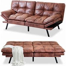 MUUEGM Futon Sofa Bed Couch Memory Foam Sleeper Daybed,Convertible Modern Faux Leather Love Seat For Living Room,Small Space,Apartment Office,Dorm