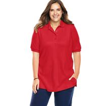 Plus Size Women's Elbow-Sleeve Polo Tunic By Woman Within In Vivid Red (Size M) Polo Shirt