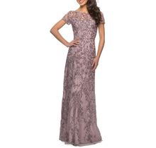La Femme Lace Column Gown, Size 8 (4/13) 14 10 (9/20) In Dusty Lilac