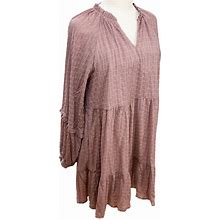 Listicle Dresses | Listicle Textured Crepey Ruffle V-Neck Long Sleeve Boho Babydoll Mini Dress-M | Color: Pink/Purple | Size: L