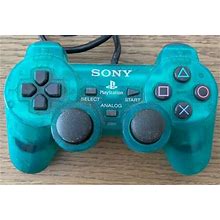 Sony Playstation 2 Clear Teal Green Wired Analog Controller Scph-10010