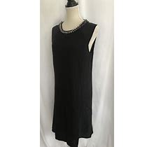 Magachoni York Black Knit & Silk A Line Dress Rhinestone Neckline Size