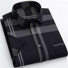 Men's Shirt Dress Shirt Button Up Shirt Black White Wine Short Sleeve Plaid Turndown Summer Wedding Daily Clothing Apparel Pocket