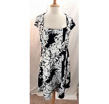 Northstyle Womens Sz 16 Black White Floral Short Sleeve A Line Knee Length Dress