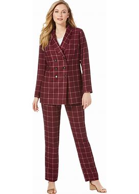 Plus Size Women's Double-Breasted Pantsuit By Jessica London In Rich Burgundy Classic Grid (Size 20 W) Set