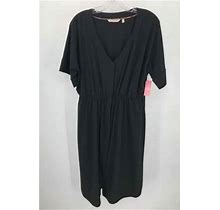 Soft Surroundings Black Size Large Button Down Midi Short Sleeve Dress