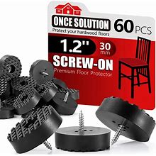 Screw-On Rubber Feet For Furniture - 60PCS Floor Protector For Chair Leg - 1.2" Sturdy Feet For Cutting Board Non Slip - Black Furniture Pad For